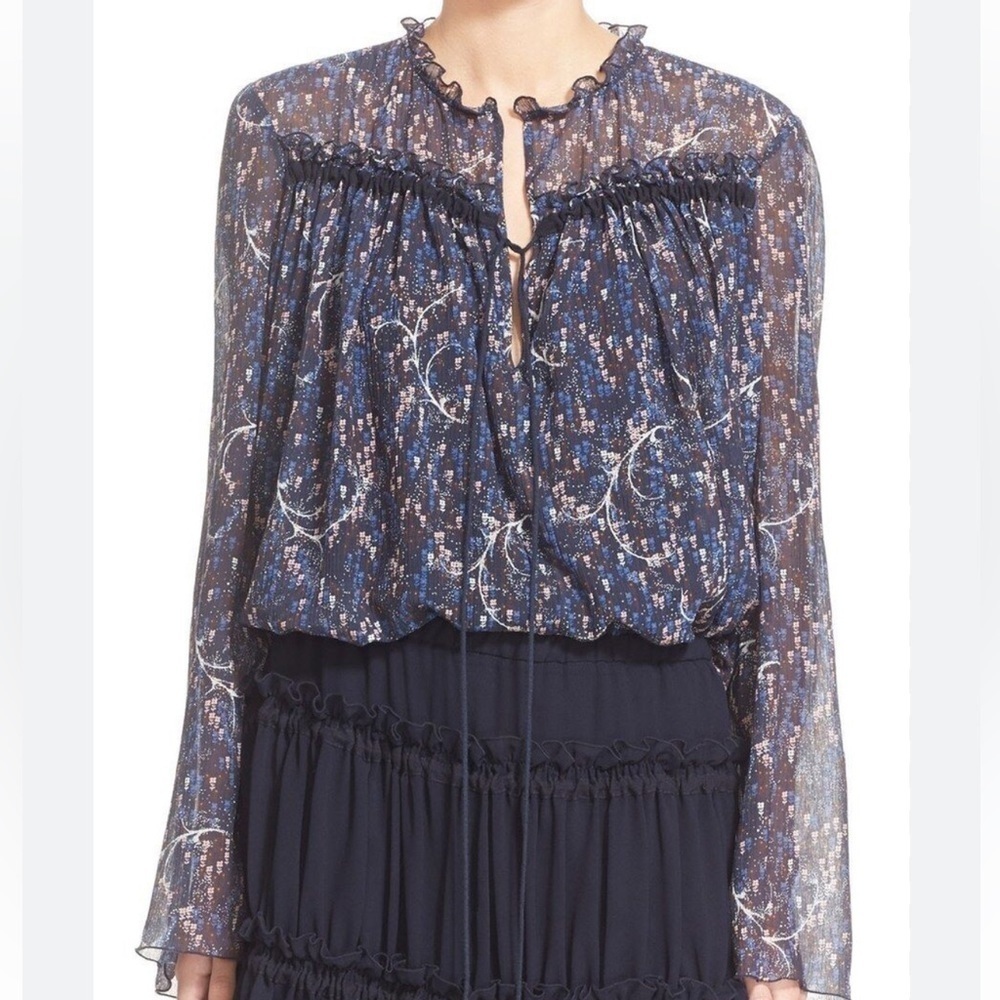 See by Chloe Wood Stock Navy floral Blouse